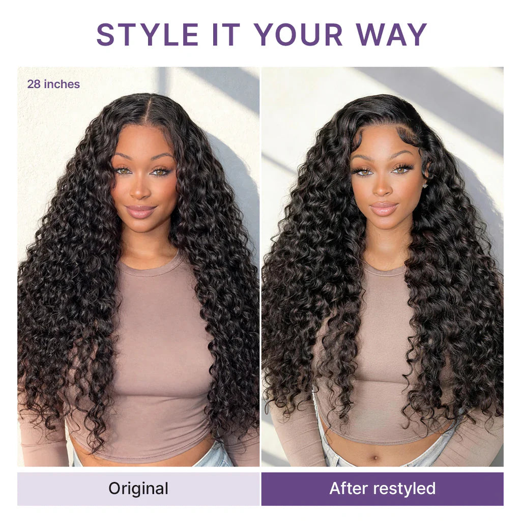 PreMax 180% / 250% Density Water Wave Glueless Flexi-Fit Drawstring 13x4 Frontal Lace Fluffy Curly Wig Pre-Cut Lace