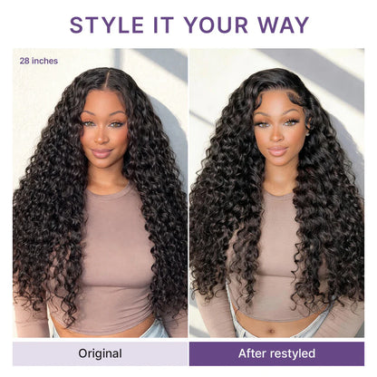 PreMax 180% / 250% Density Water Wave Glueless Flexi-Fit Drawstring 13x4 Frontal Lace Fluffy Curly Wig Pre-Cut Lace