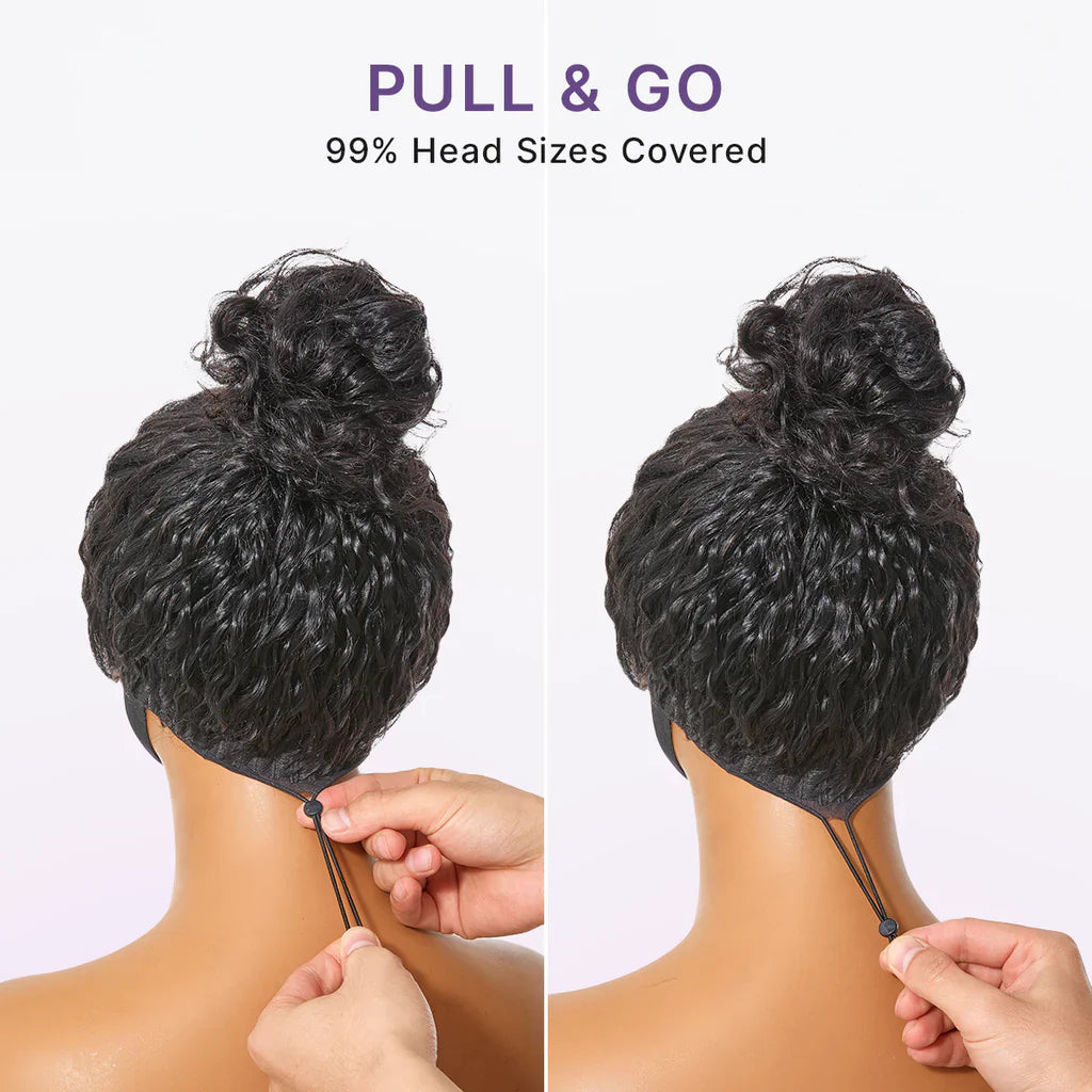 PreMax 180% / 250% Density Water Wave Glueless Flexi-Fit Drawstring 13x4 Frontal Lace Fluffy Curly Wig Pre-Cut Lace